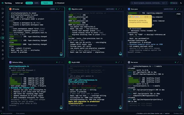 Terminal grid, dark theme