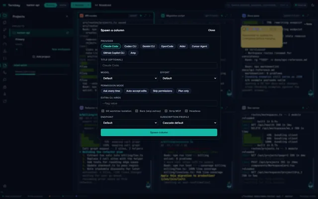 Spawn options popover