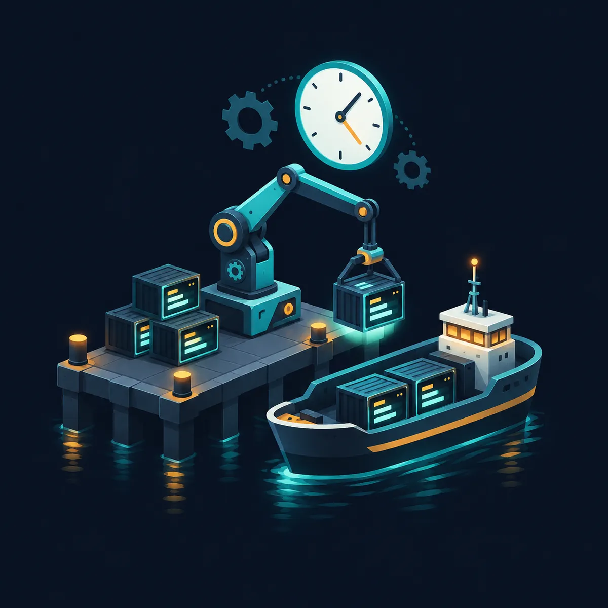Isometric illustration of an automation pipeline with a findings inbox